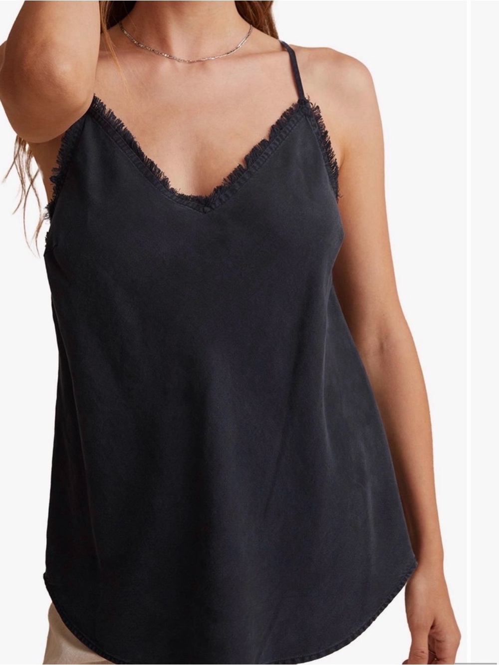 cloth & stone Tencel Black Frayed V-Neck Camisole (XL)